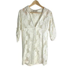 4/$25 Lucy Love Swimsuit Cover Up Lace Crochet Ivory Summer Hooded Tunic Women S